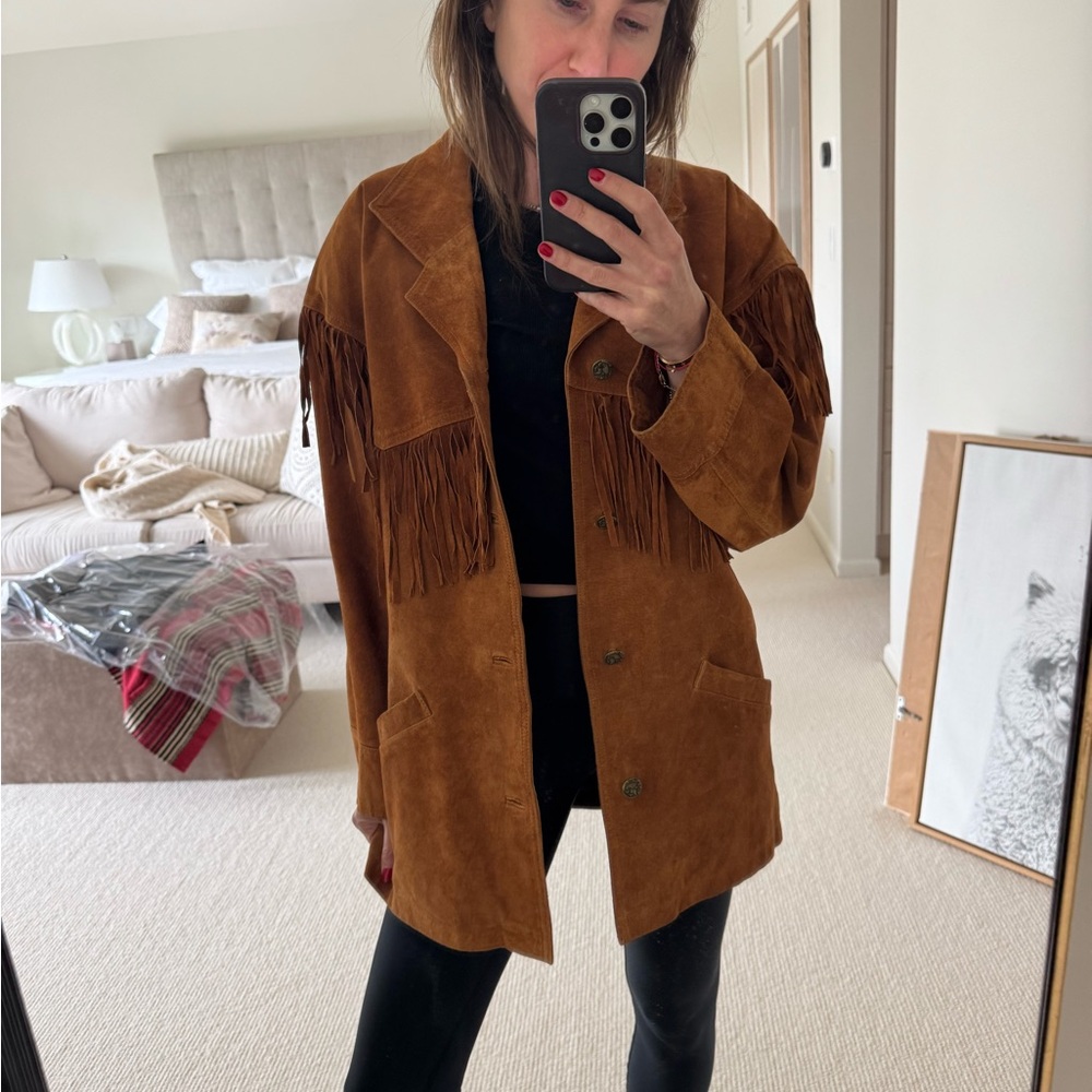 Vintage real suede fringe coat